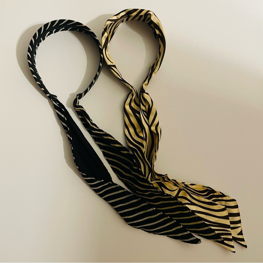 NEW Two Headbands Tie Back Black and Tan 2/$10